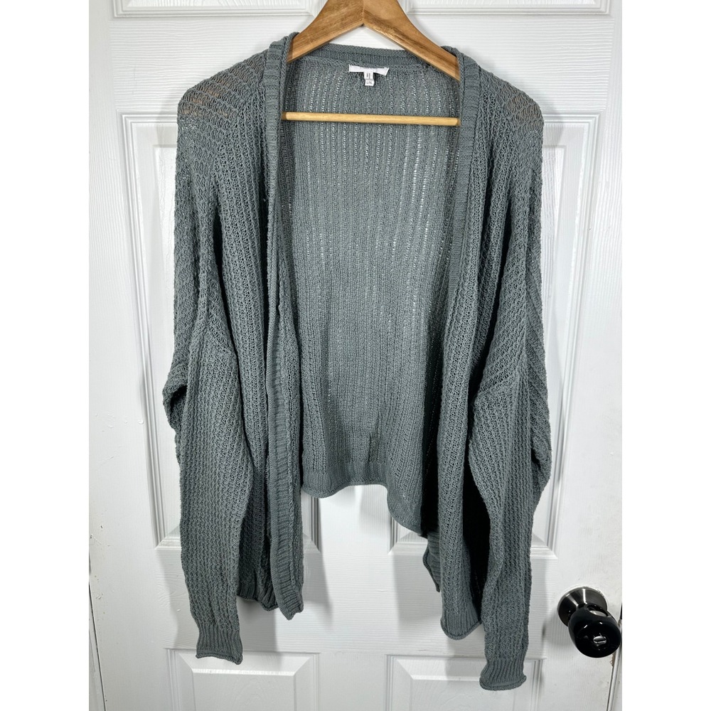 Maurices Cardigan Women L/XL Green Open Front Pointelle Knit Lightweight Sweater
